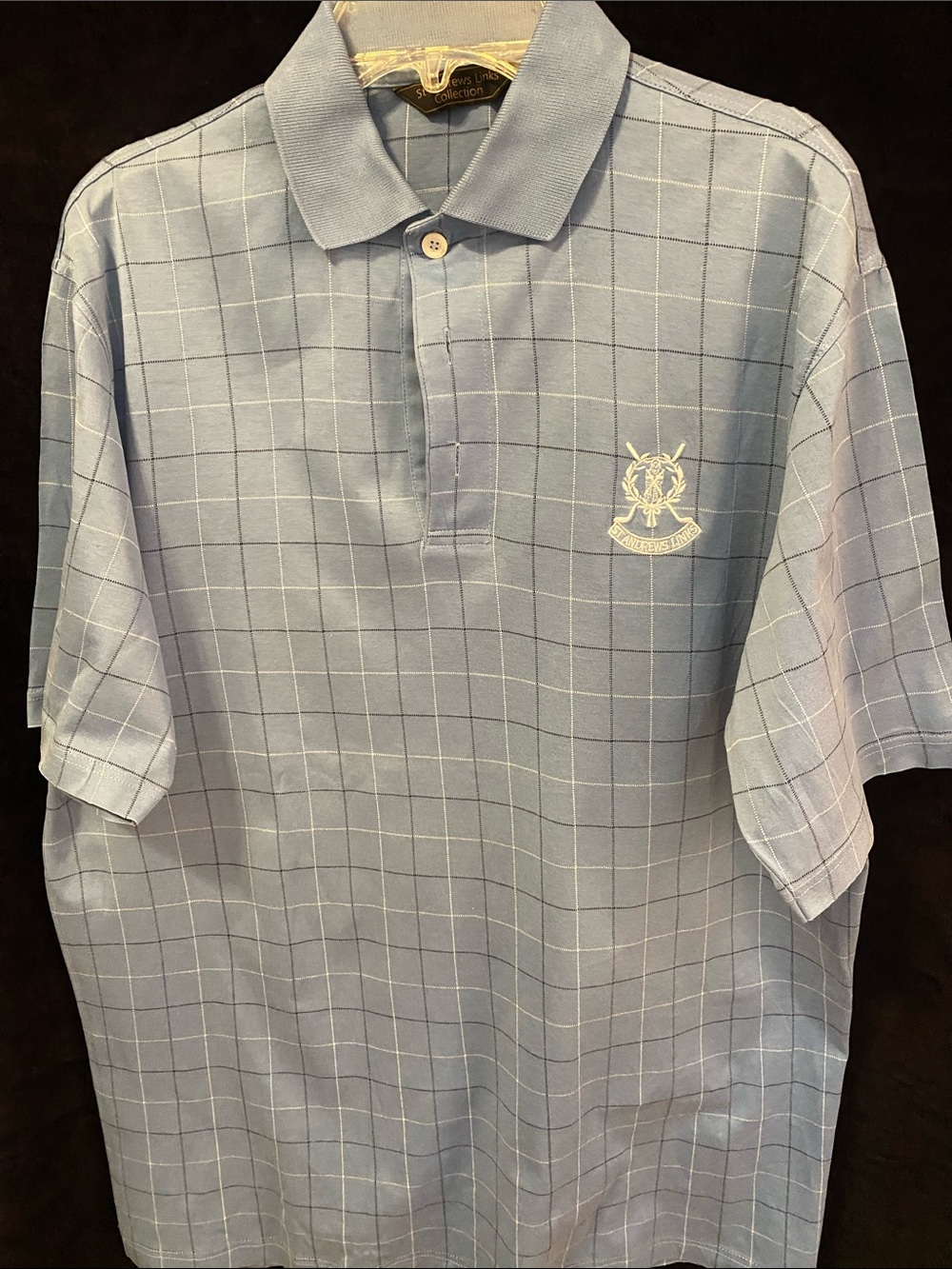 Men's Light Blue Checked Polo with Embroidered Crest